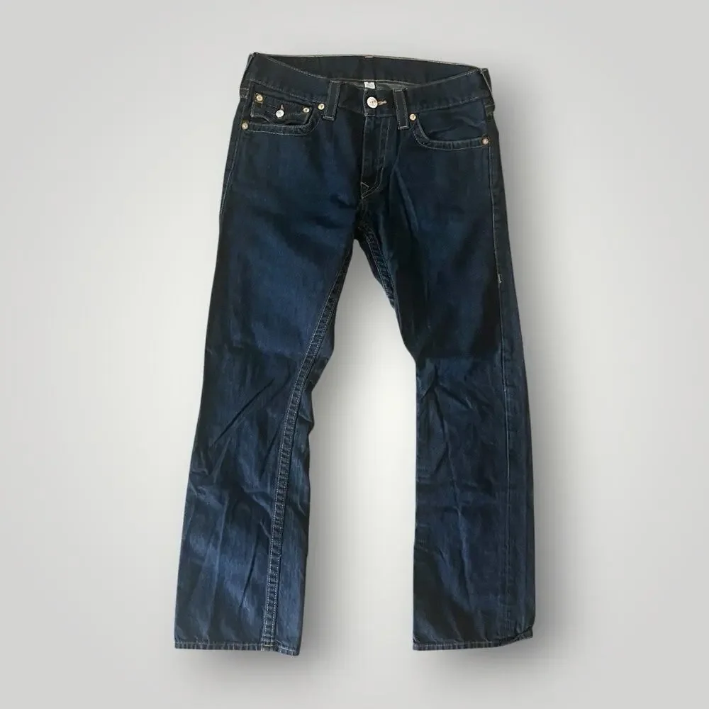 SIZE 33 - True Religion Indigo Blue Jeans Straight Let Fashion TR Denim Flap